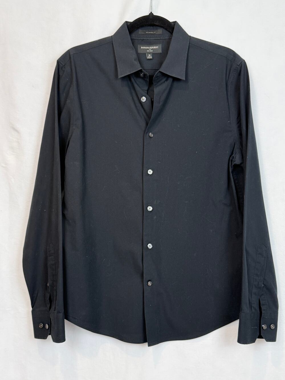 Banana Republic Non-Iron Untucked Fit Men M Black 100% Cotton Button Down Shirt